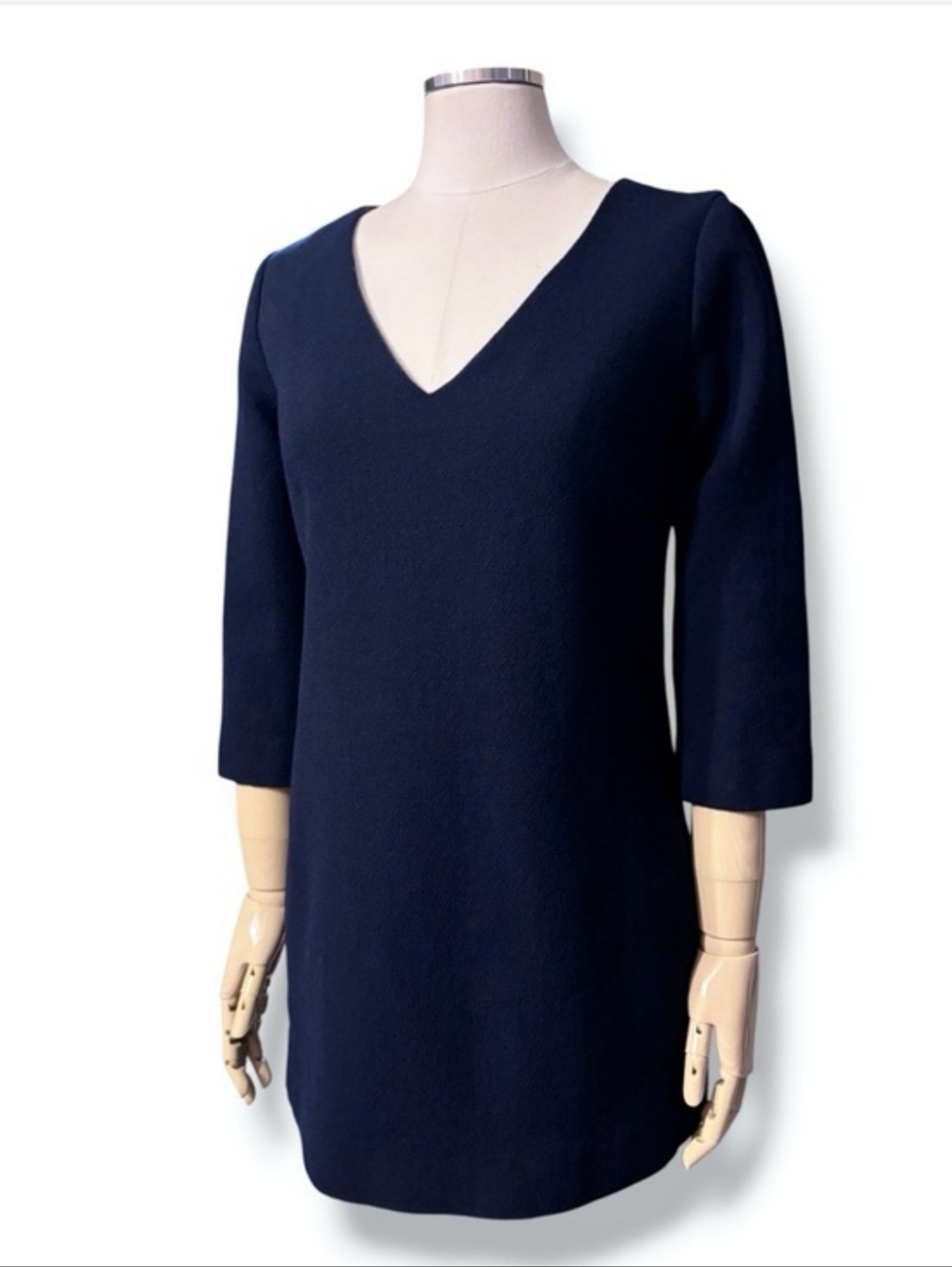 J. CREW Navy Crepe Wool Deep V Neck Mini Dress Size 2